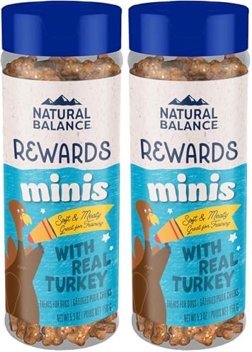 Natural Balance Limited Ingredient Mini-Rewards Turkey Grain-Free Dog Training Treats for Dogs | 5.3-oz. Canister (Pack of 2)