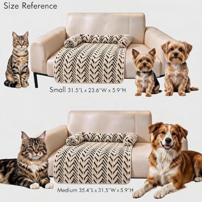 Calming Dog Couch Bed Mats with Neck and Head Support, Fluffy Plush Pet Sofa Cover for Small Medium Dogs and Cats, Non-Slip Bottom, Machine Washable
