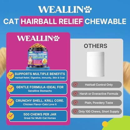 WEALLIN Cat Hairball Support Chews Cat Hairball Remedy Treats 500 Chews