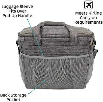 Mobile Dog Gear, Week Away Dog Travel Bag for Medium and Large Dogs, Includes 2 Lined Food Carriers and 2 Collapsible Dog Bowl, Meets Airline Requirements, Heathered Gray