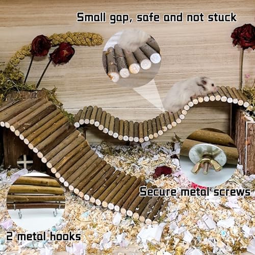 2-Pack Rat Bendy Long Suspension Bridges 15.7 x 3.9 Inch Hamster Climbing Ladder Flexible Hamster Wooden Bridge for Mouse Rat