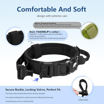 Tactical AirTag Dog Collar Waterproof with QR Code ID Tag, Military Training Dog Collar with Built-in AirTag Holder, Metal Buckle & Handle, GPS Tracking Collar for Medium to Large Dogs (Camo, L)