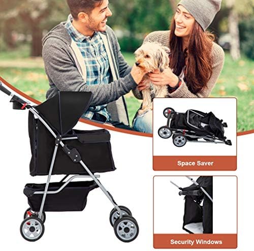 BestPet | 4-Wheel Foldable Pet Stroller | Black | Lightweight & Portable
