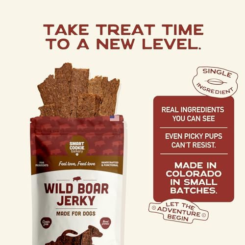 Smart Cookie 100% Wild Boar Jerky Dog Treats - Single Ingredient Hypoallergenic Training Treat Strips for Dogs and Puppies with Sensitive Stomachs - 100% Boar Meat, Grain Free, Made in USA - 3oz