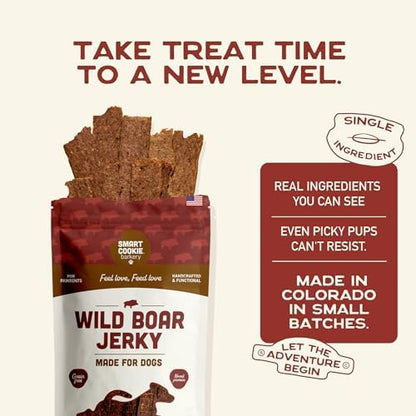 Smart Cookie 100% Wild Boar Jerky Dog Treats - Single Ingredient Hypoallergenic Training Treats for Dogs and Puppies with Sensitive Stomachs - 100% Boar Meat, Grain Free, Made in USA - 3oz (3 Pack)