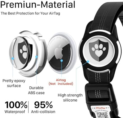 Waterproof AirTag Dog Collar with QR Code Dog Tag, Black XS