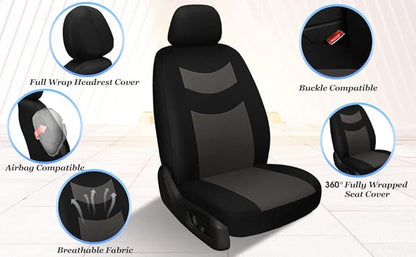 Universal Car Seat Covers for Front Seats, Cloth Front Car Seat Cover, Easy to Install, Breathable and Washable Universal Interior Covers for Auto, SUV, Sedan, Van, Airbag Compatible, Black & Charcoal