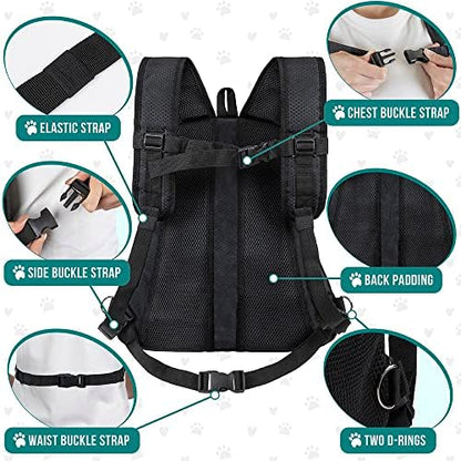 PetAmi Adjustable Dog & Cat Chest Carrier Backpack, Ventilated for Hiking, Camping & Travel, Max 10 lbs, Black