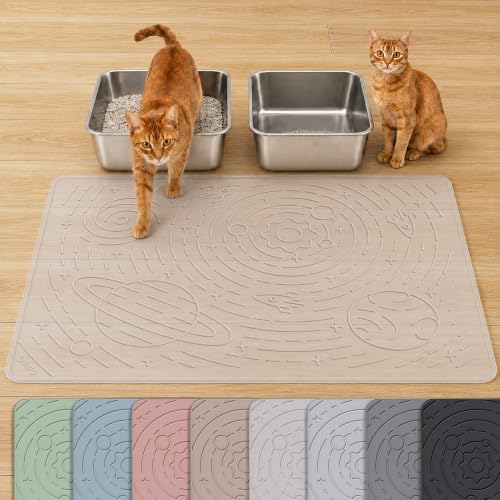 OHMO Cat Mat for Litter Box, Large 31.5x23.6 Semi Transparent, High Edge Silicone Scatter Control Waterproof Trapping Mat