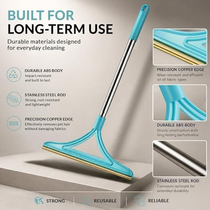 3 Pack Set Pet Hair Removal Tool – Reusable Carpet Rake Set with Long Handle, Dual-Sided Scraper & Detail Tool for Carpet, Furniture, Car & Embedded Dog & Cat Hair