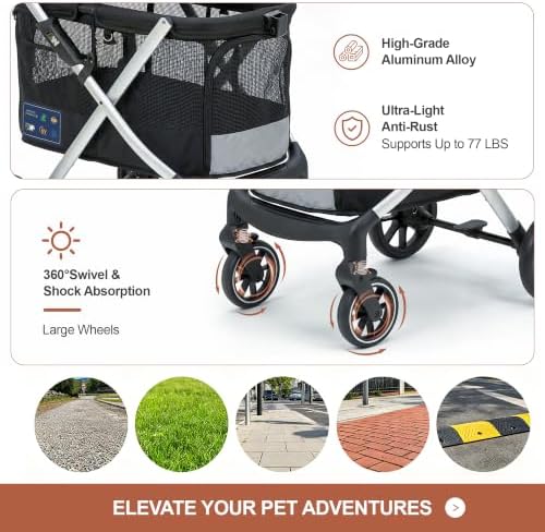 Pet Stroller for Large and Medium Dogs, One-Hand Foldable