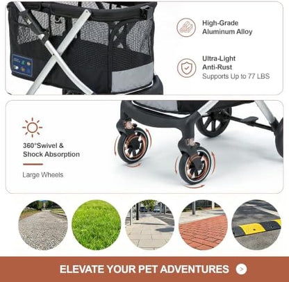 Pet Stroller for Large and Medium Dogs, One-Hand Foldable