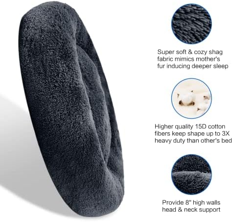 SAVFOX 45 inches Calming Donut Dog Bed - 3X Durable Plush Faux Fur, Machine Washable & Non-Slip, Fits up to 150 lbs, Dark Grey