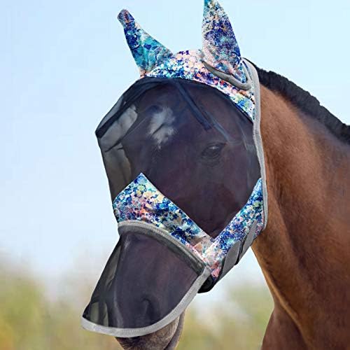Harrison Howard LumiVista Horse Fly Mask Long Nose with Ears UV Protection for Horse Pastel Mix L Full Size