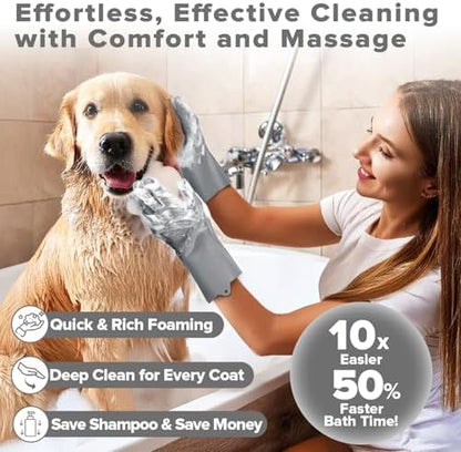 Augwind 6PCS Grooming & Bath Supplies for Dogs, Cats | Dog Washing Gloves | Dog Bath Brush | Dog Shower Brush | Pet Grooming Gloves | Dog Grooming kit | Pet Supplies for Showerhead & Sprayer (Grey)