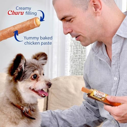 INABA Churu Rolls Joint Support for Dog, Functional Lickable Dog Treat with Taurine & Green Tea Extract, 1.26oz Each, 18 Tubes Total, Chicken Recipe