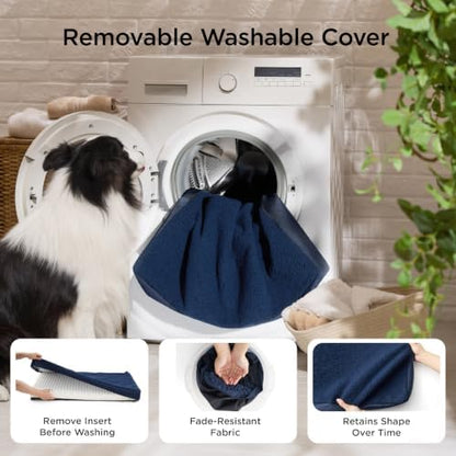 Bedsure Washable Dog Beds Large Sized Dog with Comfy Sherpa, 36x27in Navy