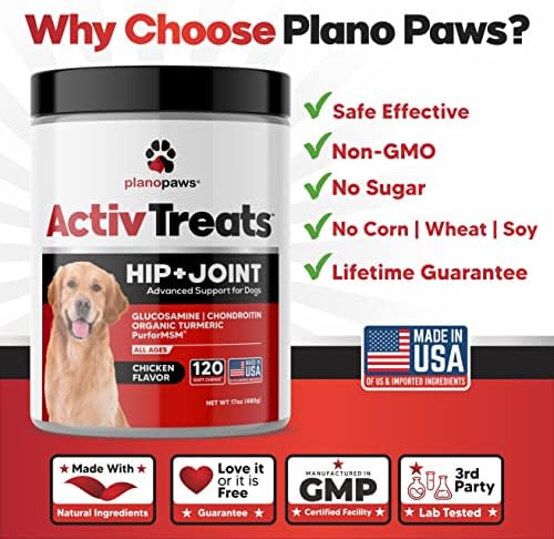Glucosamine for Dogs Hip and Joint Supplement - Arthritis Support 120 Chews