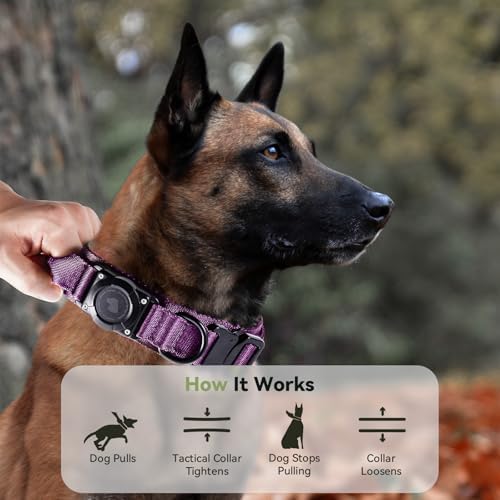 2026 Upgrade Waterproof Tactical AirTag Dog Collar, Built in AirTag Holder