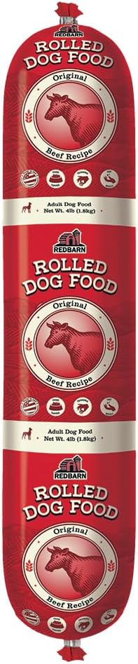 Redbarn Pet Products Premium Rolled Dog Food, Semi-Moist, Beef Recipe - High Protein Full Feed, Topper, Training Treat, or Pill Pouch - Balanced Meal with Functional Ingredients - 4 lb, 8 Rolls