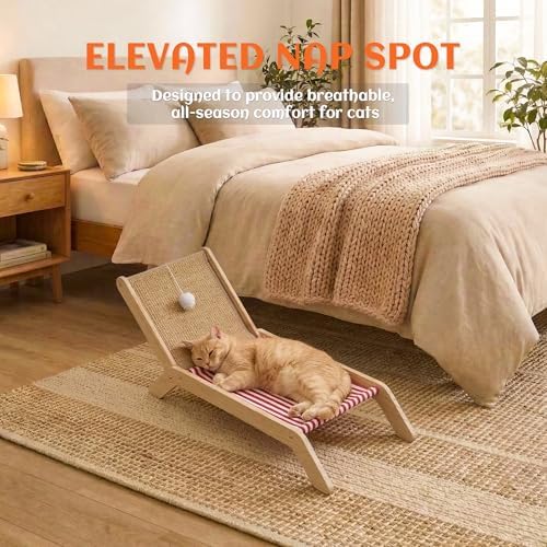 PETKARAY Cat Hammock with Coconut Palm Tree Scratching Post, Cozy Beach Chair Elevated Cat Beds, Original Lounger for Indoor Cats