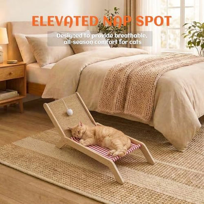 PETKARAY Beach Chair Cat Hammock, Elevated Cat Beds for Indoor Cats, Original Cozy Lounger with Sisal Scratcher and Toy Ball