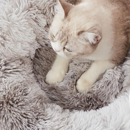 Western Home Calming Donut Cat Bed Small Dog Bed Washable,20" White Grey