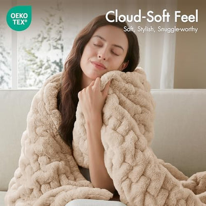 Madison Park Ruched Fur Throw Faux Fur Blanket for Sofa, 50" x 60", Tan