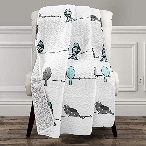 Lush Decor Rowley Birds Reversible Throw Blanket, 50" W x 60" L, Blue & Gray - Throw Blankets for Bed - Couch Blanket - Farmhouse Throw Blanket for Couch