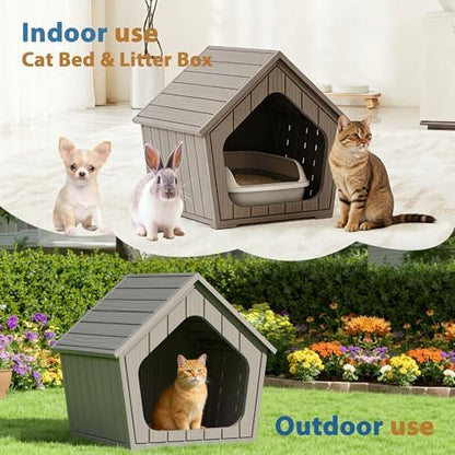 Cat Litter Box Enclosure Furniture, Hidden Litter Box with Air Holes, Cat Houses for Outdoor Cats, Wide Opening Design for Easy Cleaning, Grey
