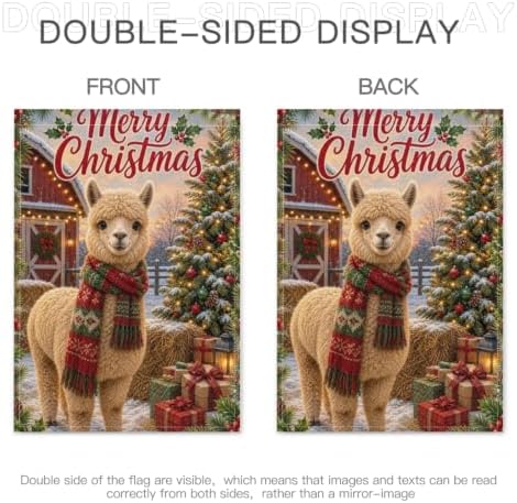 Christmas Llama House Flag 28x40 Inch Merry Holiday Alpaca Scarf Barn Tree Gifts Snowy Rustic Farmhouse Outdoor Yard Lawn Porch Double Sided Banner Winter Welcome Decor