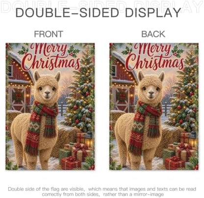 Christmas Llama House Flag 28x40 Inch Merry Holiday Alpaca Scarf Barn Tree Gifts Snowy Rustic Farmhouse Outdoor Yard Lawn Porch Double Sided Banner Winter Welcome Decor
