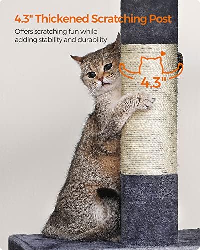 Feandrea Cat Tree, 40.6-Inch Tall Cat Tower, Cute Plush Condo, Smoky Gray
