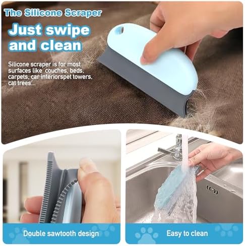 Pet Hair Removal Tool: 6 Pcs Dog Cat Hair Remover - Reusable Pet Hair Remover with Laundry Pet Hair Catcher - Portable Carpet Rake Scraper Fur Removal Tool for Rugs Car Mats Couch Furniture