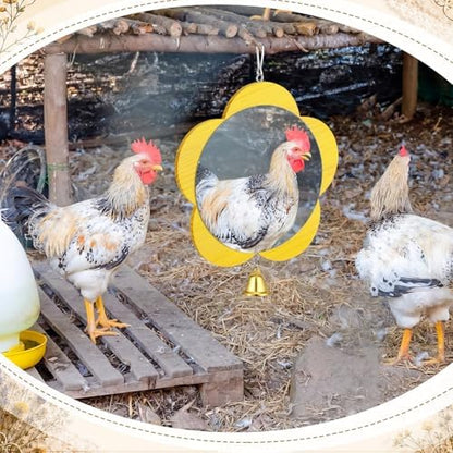 Sadnyy Extra Large Chicken Mirror Toy for Coop Flower Frame with Bell