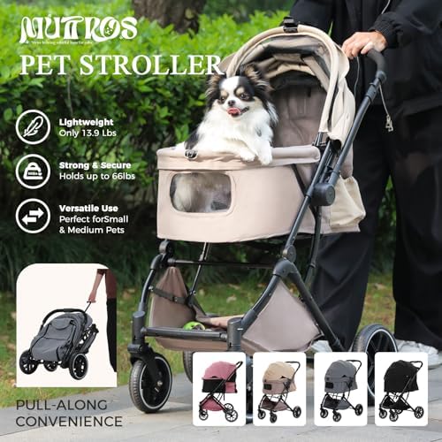 MUTTROS Pet Stroller for Dogs & Cats, 66lbs, Khaki