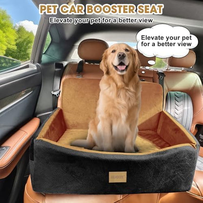 Dog Car Seat for Large Medium Sized Dogs Under 55 lbs, Dog Booster Seat for 2 Small Dogs with Detachable Washable Cover and Cushion, Memory Foam Pet Car Seat with 2 Safety Belts and Storage Pockets