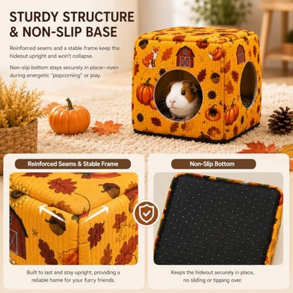 Guinea Pig Hideout House with Removable Cushion, Washable Small Animal Cube Bed, Cozy Bunny Hideaway for Guinea Pigs, Chinchillas, Hedgehogs, Hamsters & Dwarf Rabbits
