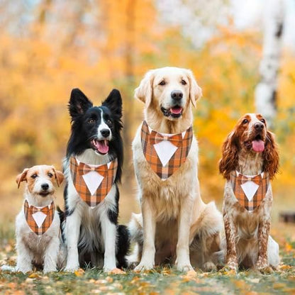 ADOGGYGO Fall Dog Tuxedo Collar, Orange Plaid Dog Thanksgiving Outfit, M