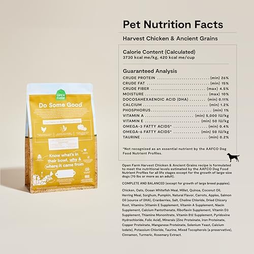 Open Farm Ancient Grains Dry Dog Food, Harvest Chicken Kibble, 22lb Bag