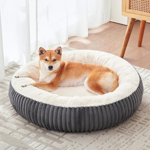 33 inches Calming Donut Dog Bed for Medium Plus Dogs,Dark Grey