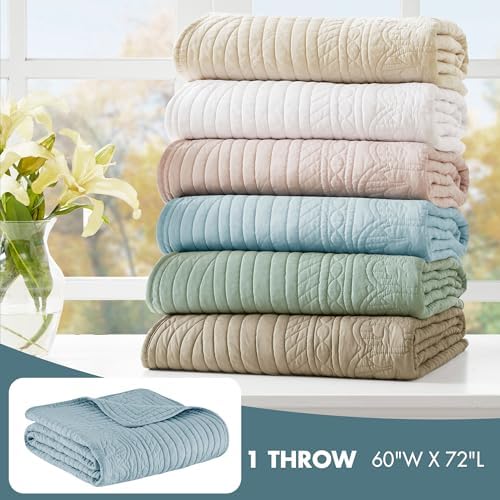 Madison Park Luxe Damask Stitching Throw Blanket, 60"x72"