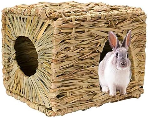 Tfwadmx Rabbit Grass House, Extra Large - Natural Hand Woven Seagrass Play Hay Bed, Hideaway Hut Toy for Bunny Hamster Guinea Pig Chinchilla Ferret