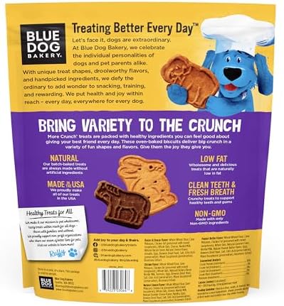 Blue Dog Bakery More Crunch Large Assorted Flavors, Dog Biscuits, Healthy Treats, All Natural, Bacon, Chicken, Cheese, Peanut, 43.2 oz (Pack of 1)