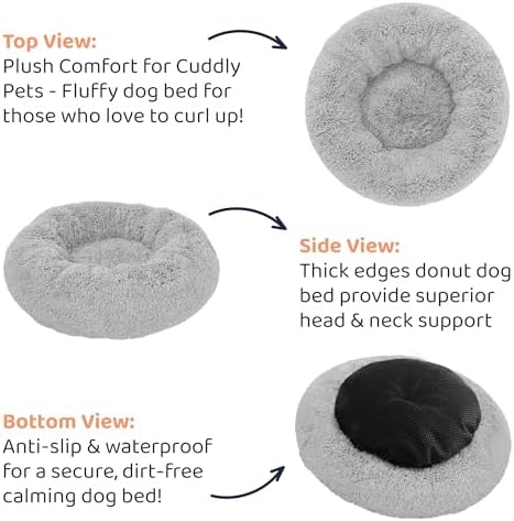 Calming Donut Dog Bed for Small Dogs, Round Dog Bed for Medium & Large Dogs