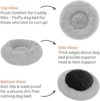 Calming Donut Dog Bed for Small Dogs, Round Dog Bed for Medium & Large Dogs