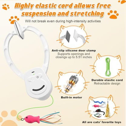 Automatic Interactive Cat Toy Rechargeable, Hanging Cat Toy, Cat Door Toy, Cat Enrichment Toys for Indoor Cats & Kitten, Doorway Electric Cat Teaser for Exercise, Boredom Relief & Fun Games
