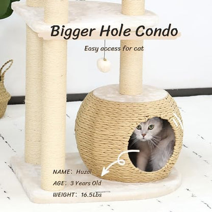 KAMABOKO Modern Cat Tree, 53" Tall Cat Trees for Indoor Cats w/Natural Sisal Scratching Posts, Hand-Woven Condo & Top Perch, Cat Tree for Kittens Climb Play & Rest