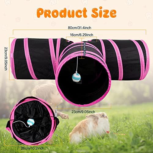 BWOGUE Bunny Tunnels & Tubes, 3-Way Collapsible Rabbit Hideout for Bunnies