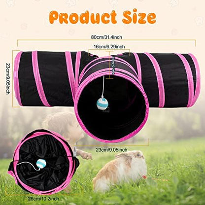 BWOGUE Bunny Tunnels & Tubes, 3-Way Collapsible Rabbit Hideout for Bunnies